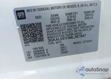 2021 GMC Terrain Awd Slt z USA, uszkodzony, nr VIN 3GKALVEV3ML387847